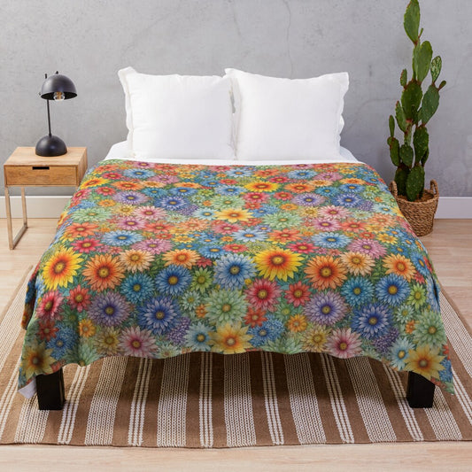 Chrysanthemum flowers plush blanket with watercolor floral design