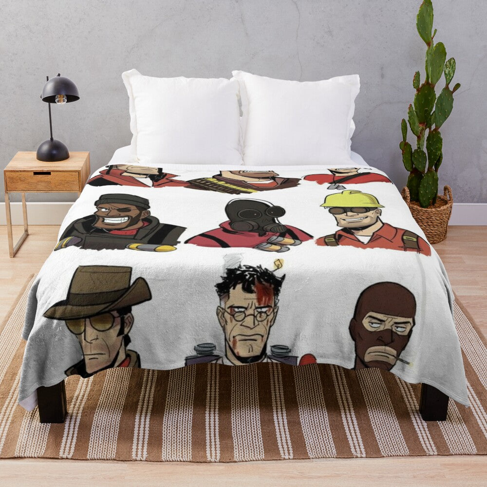 Team Fortress 2 inspired plush blanket with various classes