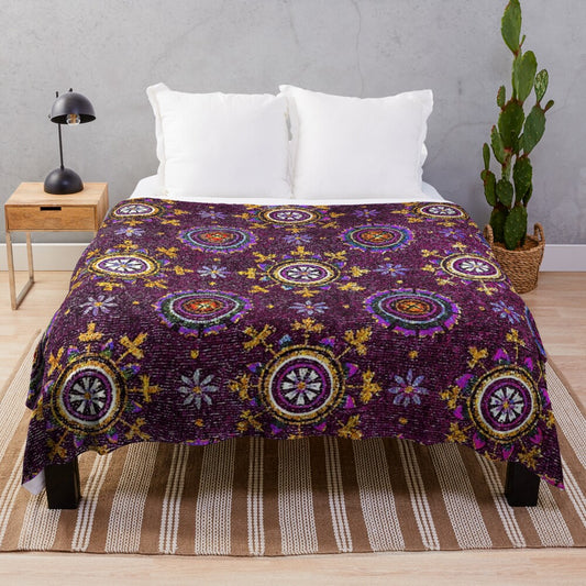 Plush blanket featuring a vibrant design inspired by the Byzantine mosaics of Ravenna