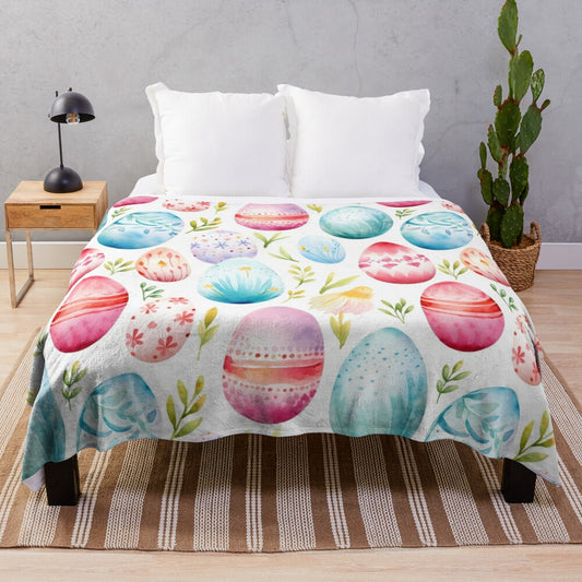 Whimsical watercolor Easter egg pattern plush blanket