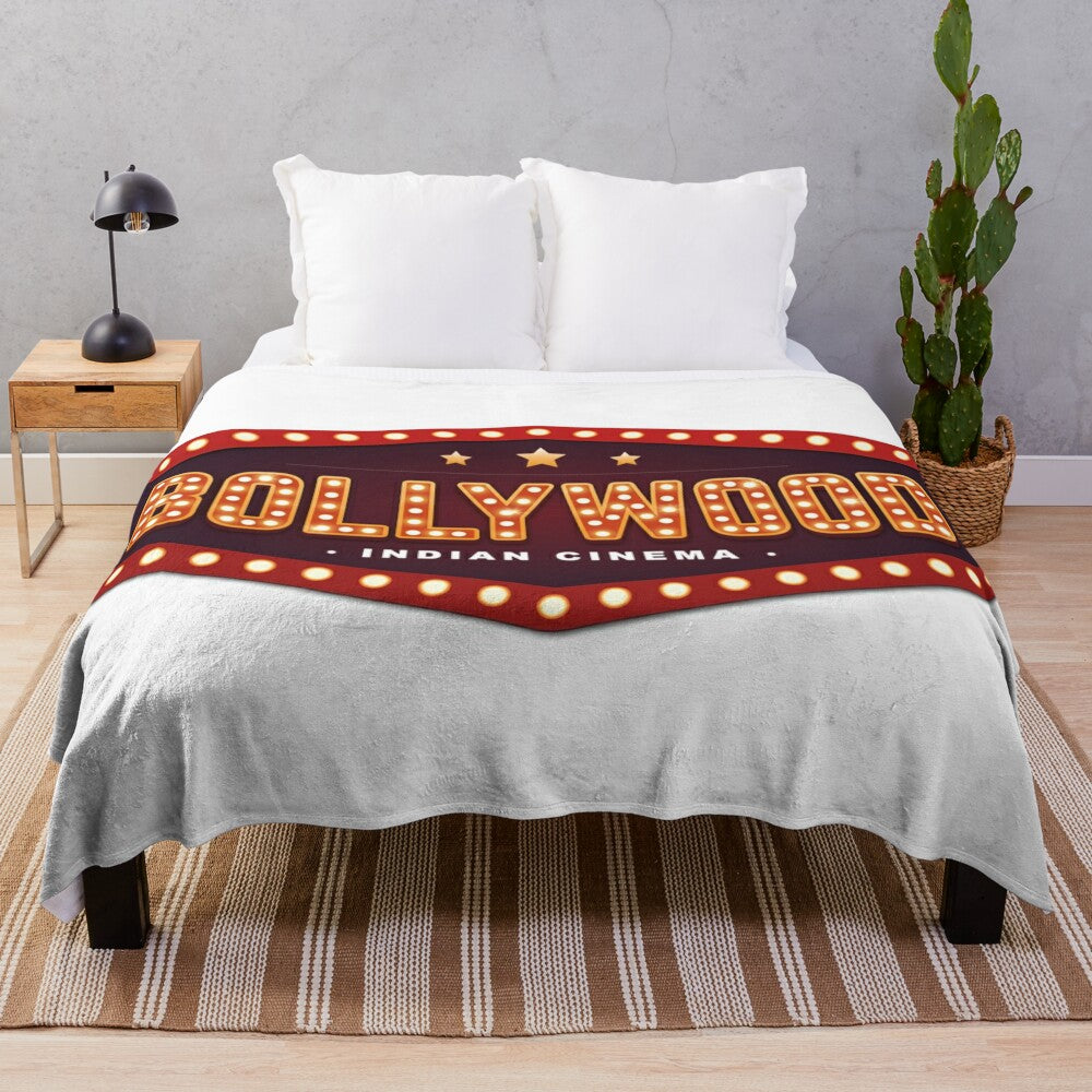 Plush blanket featuring colorful and iconic Indian cinema-inspired design