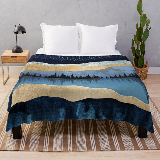 Midnight Lake Plush Blanket with Celestial Nature Inspired Design