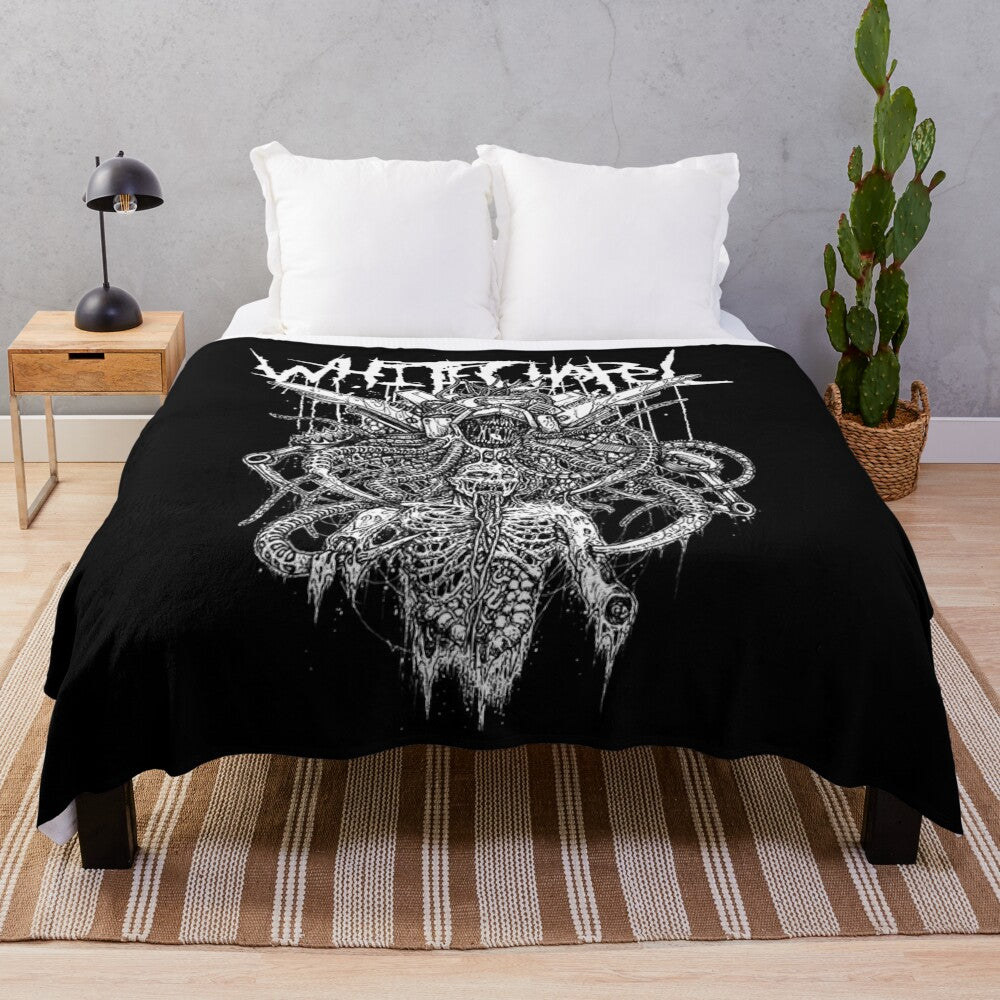 Whitechapel DBFC inspired plush blanket featuring heavy metal artwork