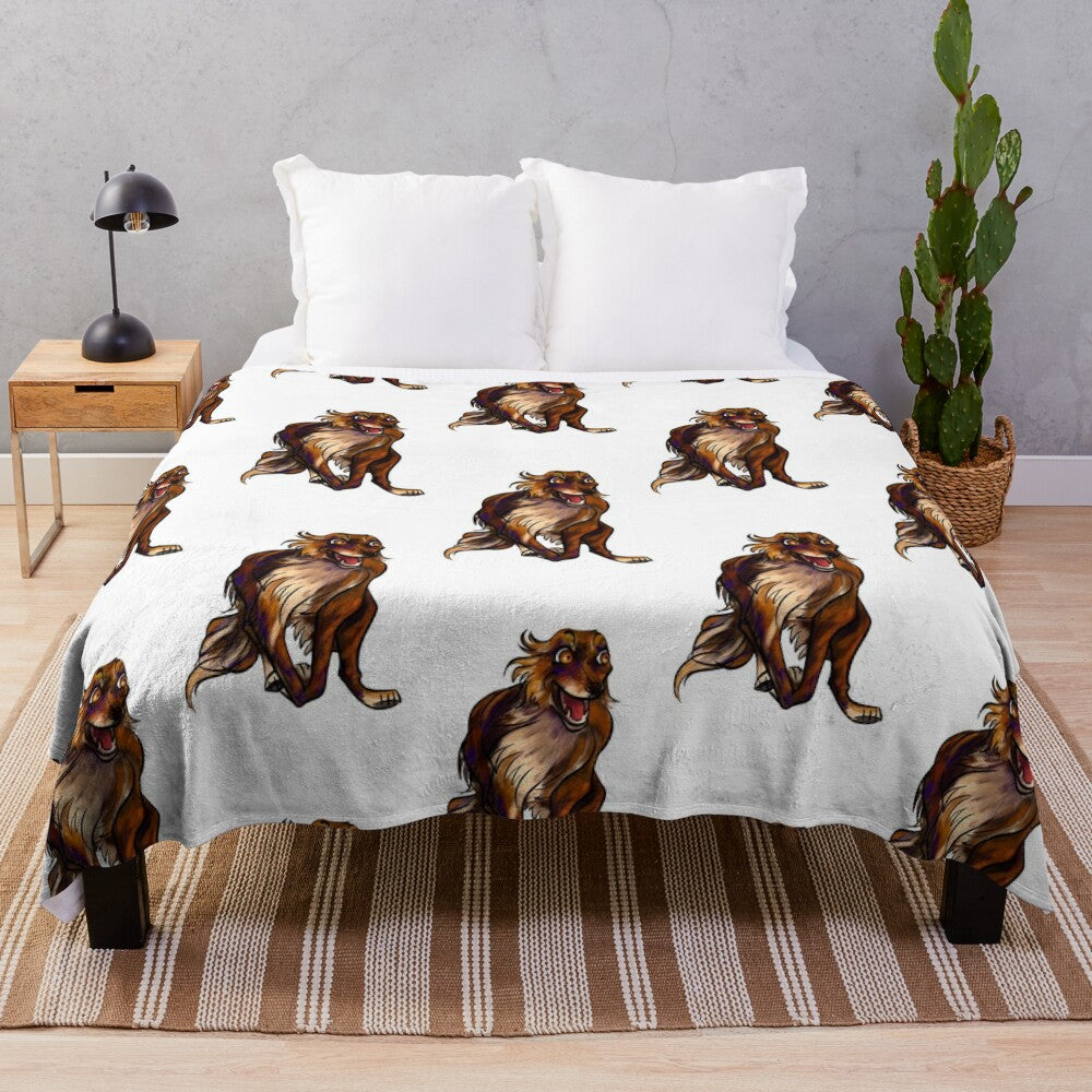 Cozy plush blanket featuring a running dog illustration