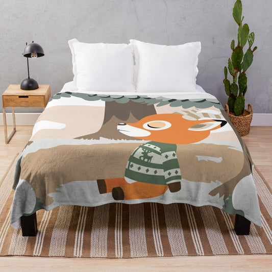 Cozy animal crossing inspired plush blanket featuring the deer villager Sherb