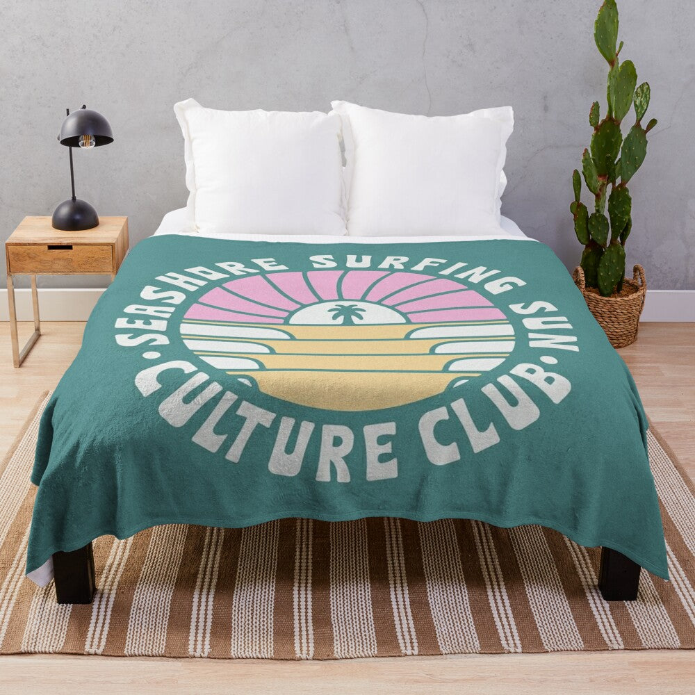 Plush blanket with vintage surf illustration design