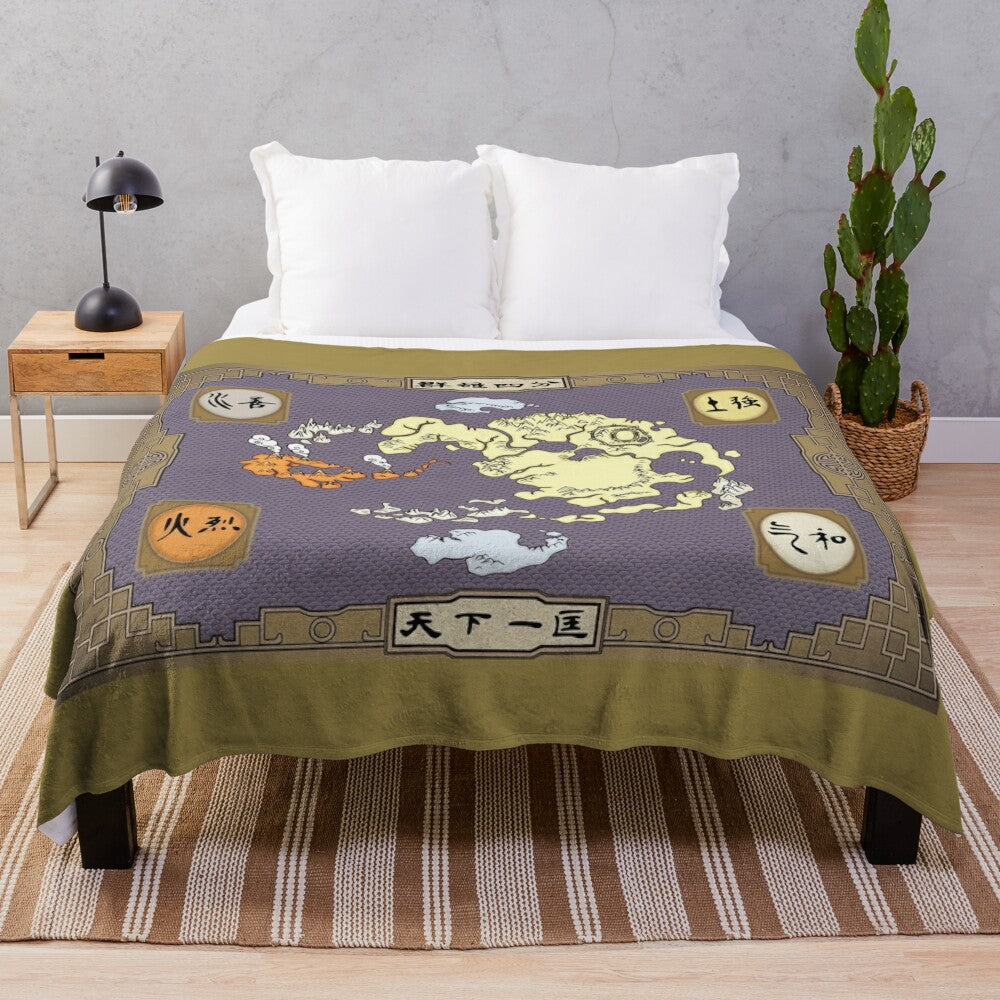 Colorful plush blanket featuring the iconic map from the Avatar: The Last Airbender series