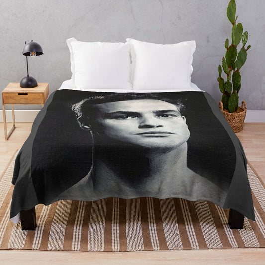 Marlon Brando portrait plush blanket featuring a vintage-inspired art design