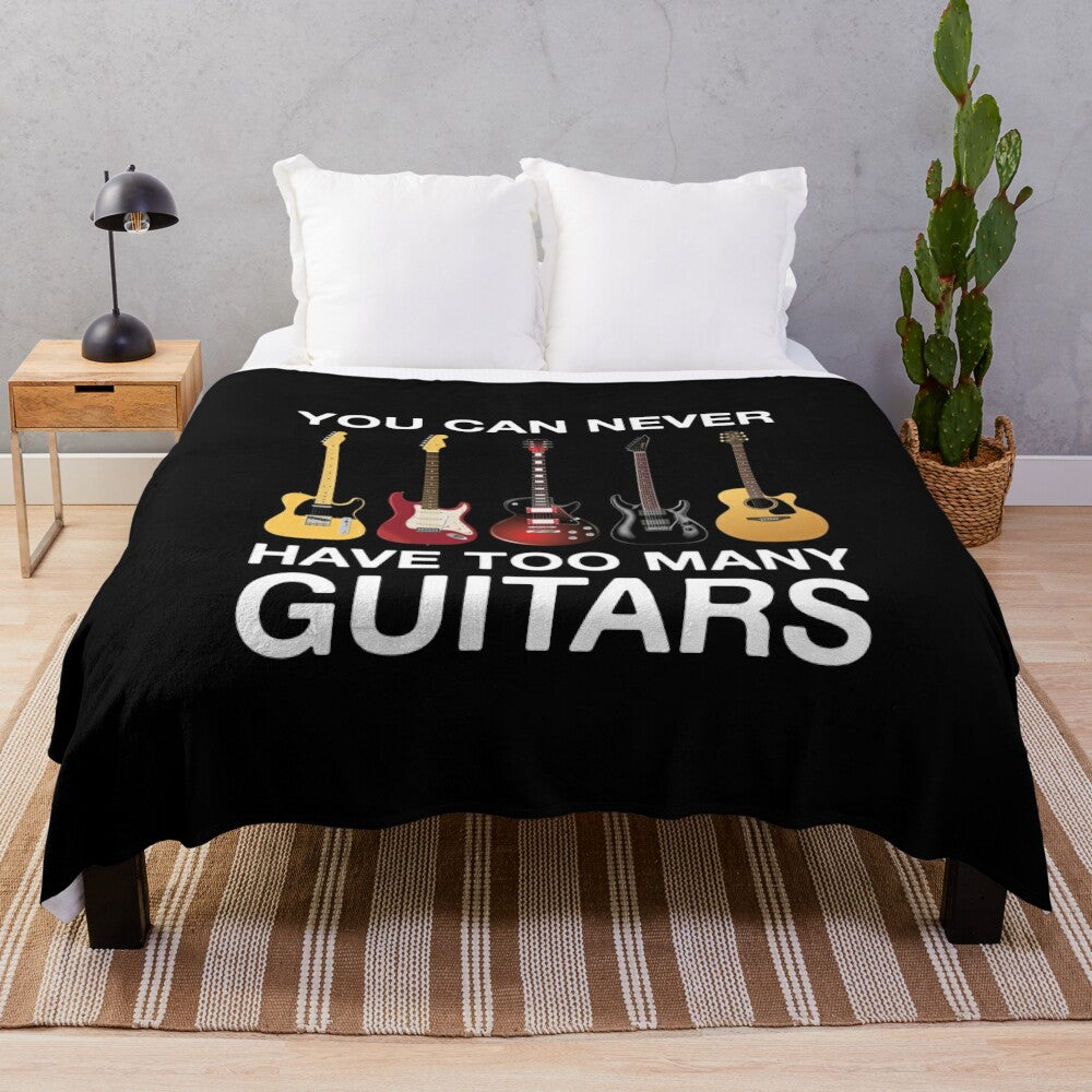 Cozy plush blanket with guitars and music-themed design