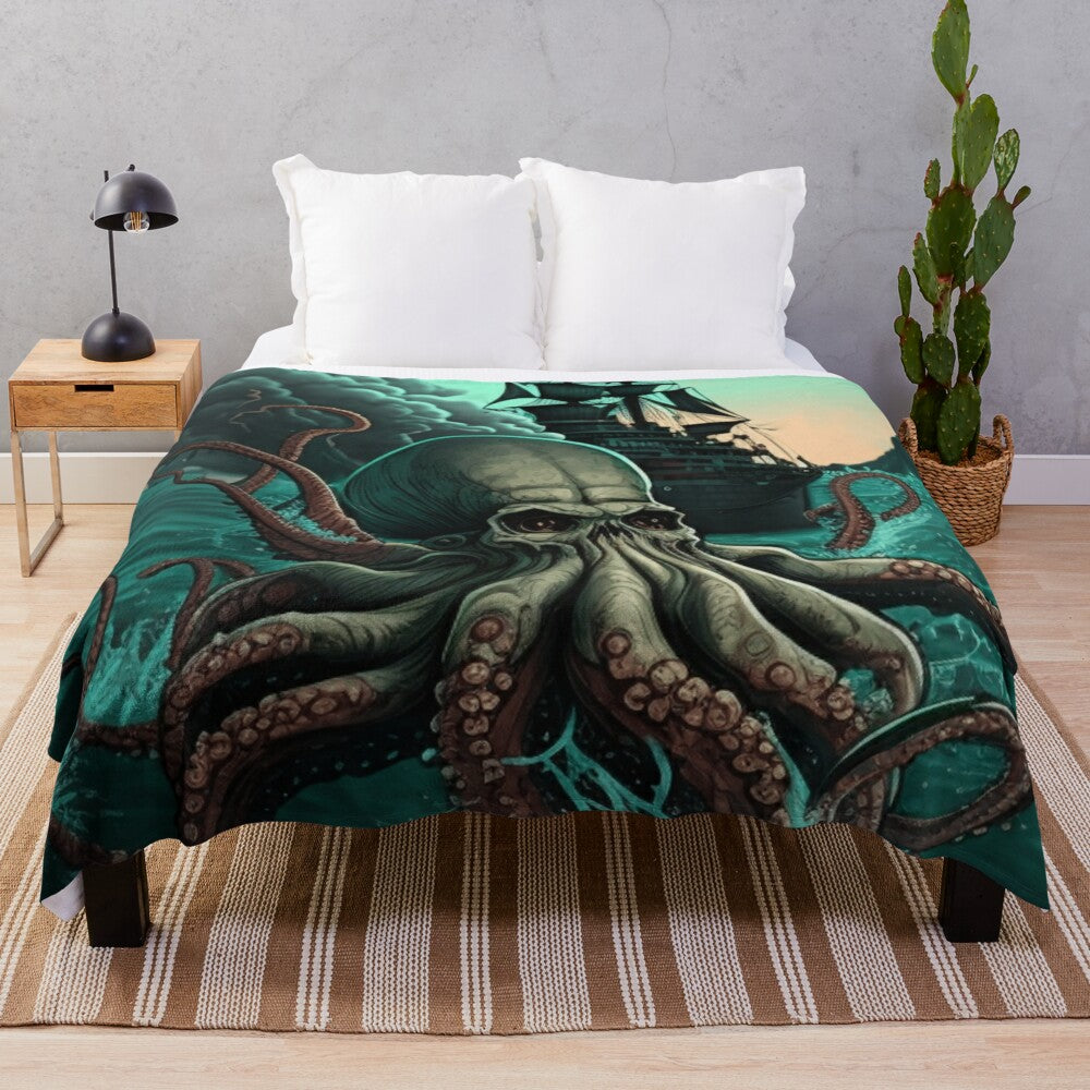 Whimsical plush blanket featuring mythical sea creatures