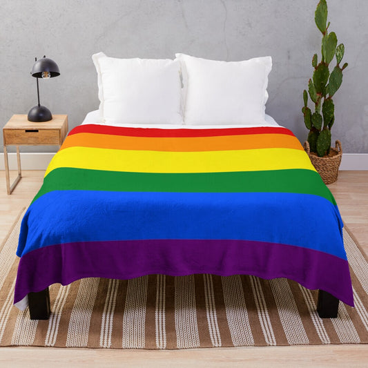 Vibrant LGBTQIA+ pride flag-inspired plush blanket