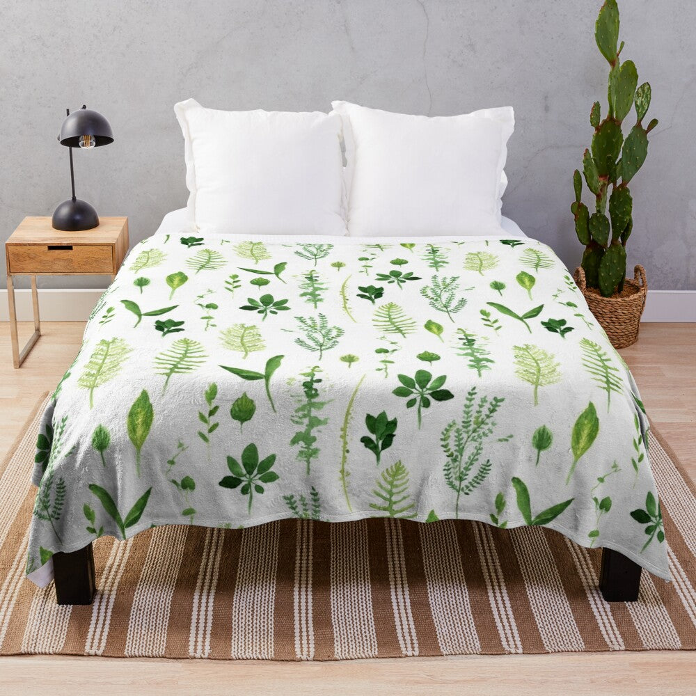 Soft and cozy plush blanket with a beautiful botanical leaf design