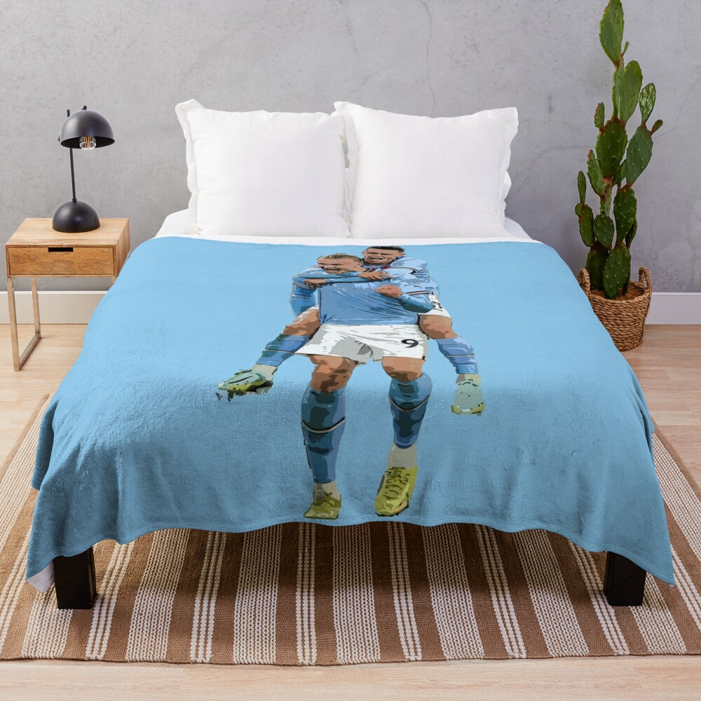 Manchester City Football Plush Blanket with Haaland and Foden