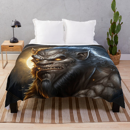 Plush blanket featuring an array of mythical creatures and fantasy animals