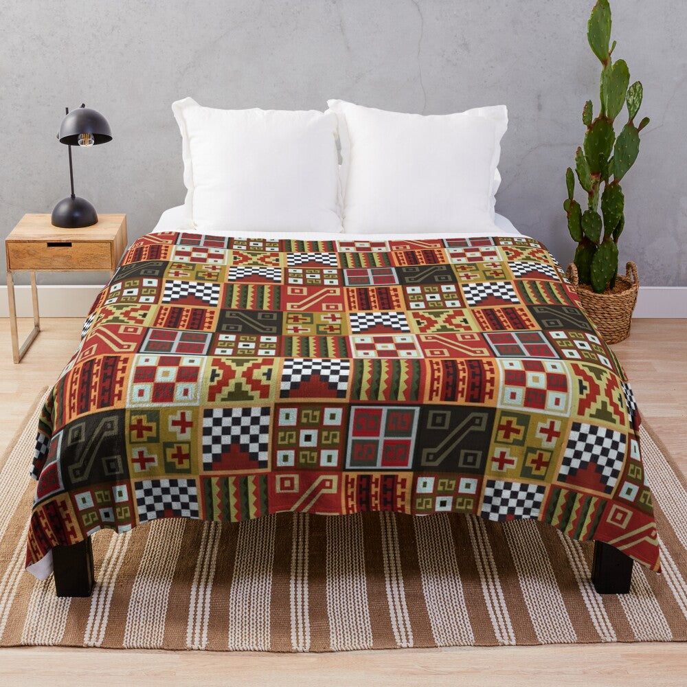 Tocapu II inspired plush blanket with geometric Inca pattern