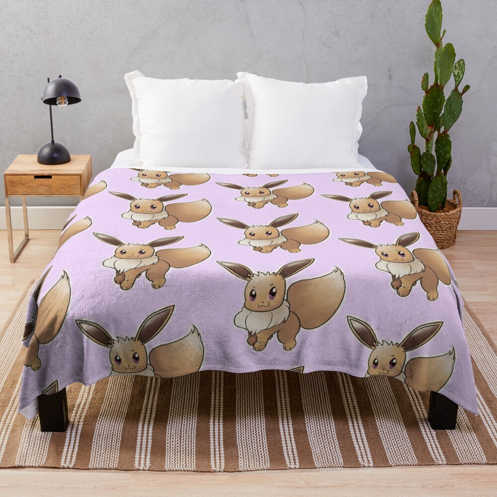 Evee plush blanket with kawaii anime design