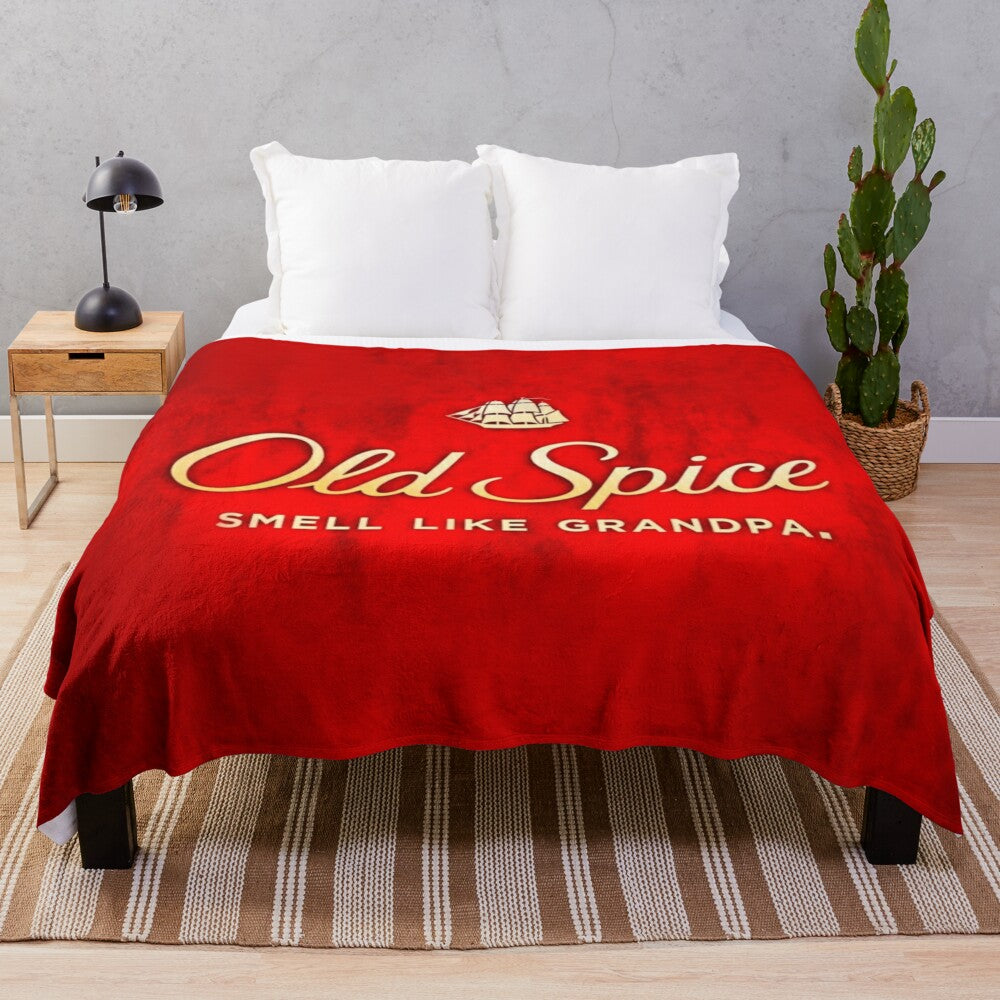 Old Spice-inspired plush blanket with humorous, honest branding