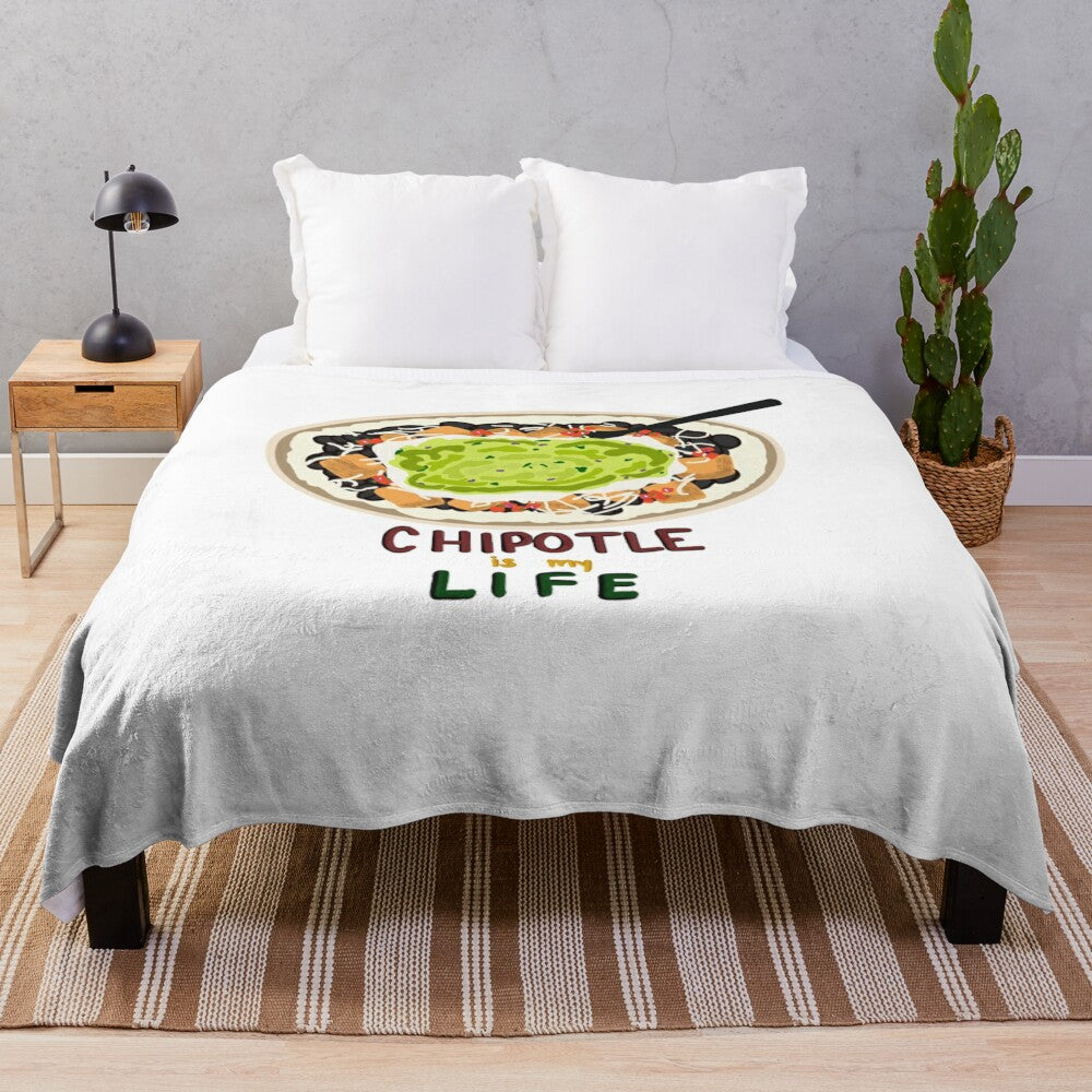 Chipotle-inspired plush blanket with vibrant colors and soft texture