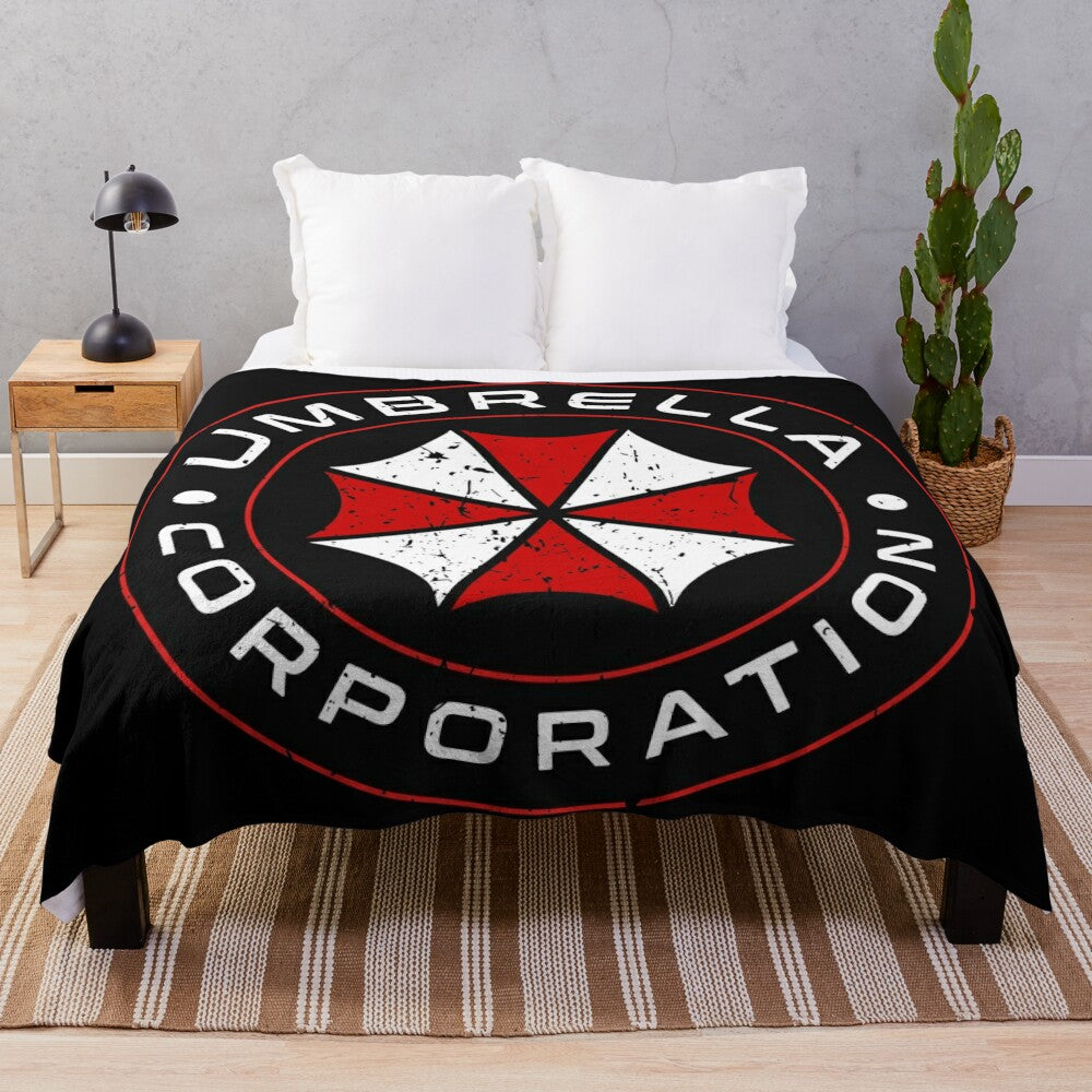 Umbrella Corporation inspired plush blanket with horror and gaming elements