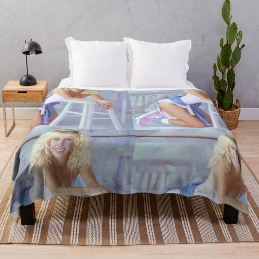 Vintage-style plush blanket featuring the image of classic Hollywood actress Suzanne Somers