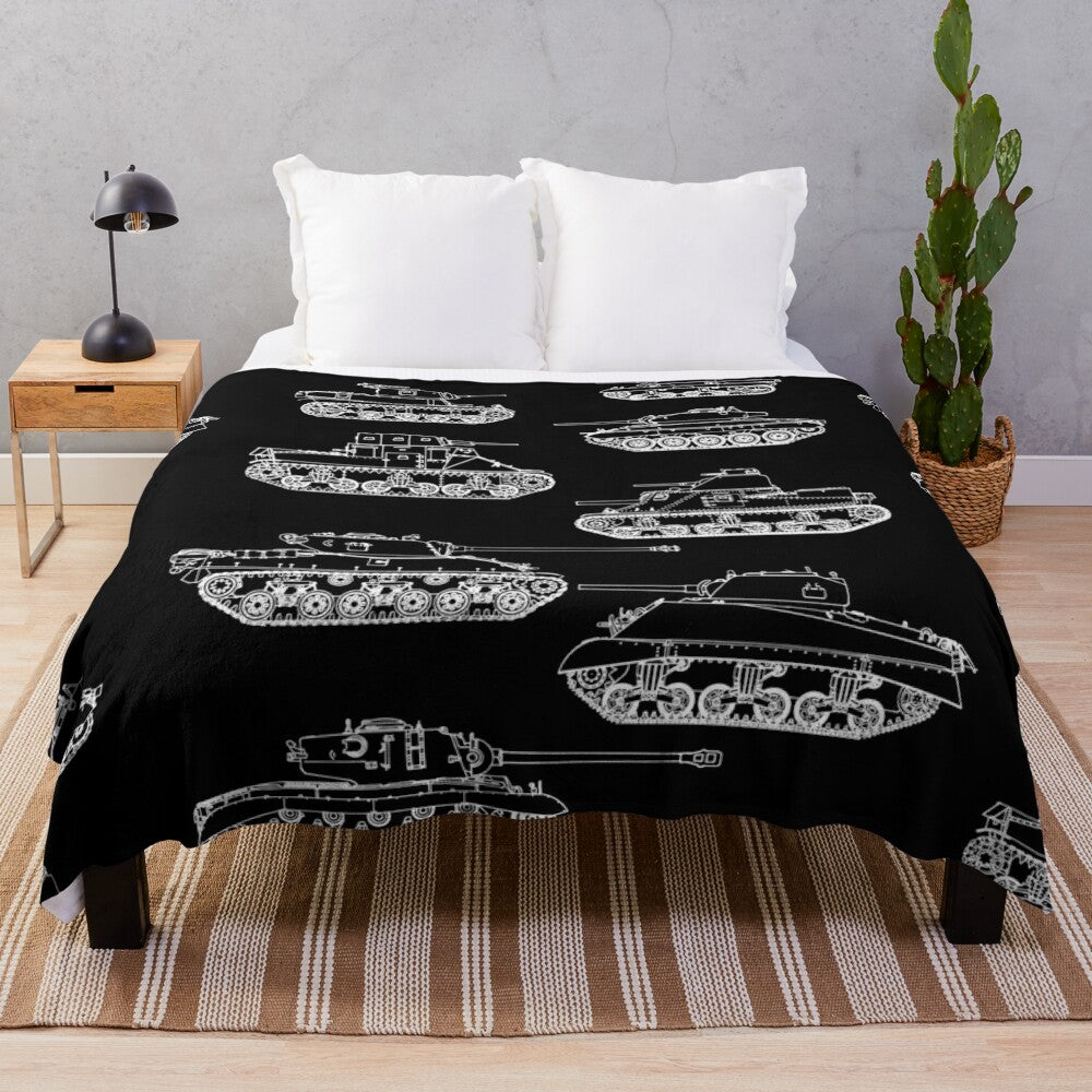 Plush blanket featuring iconic World War II tanks