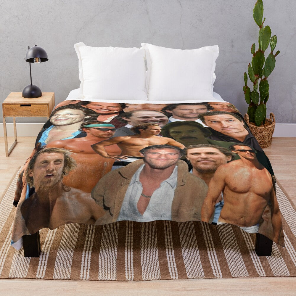 Matthew McConaughey photo collage printed on a soft, plush blanket