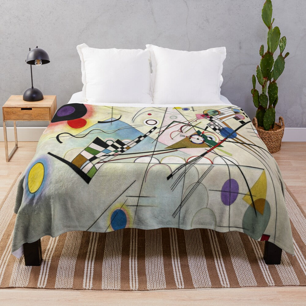 Kandinsky-inspired plush blanket with colorful geometric abstract art design