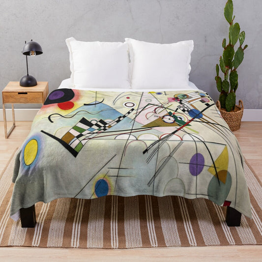 Kandinsky-inspired plush blanket with colorful geometric abstract art design