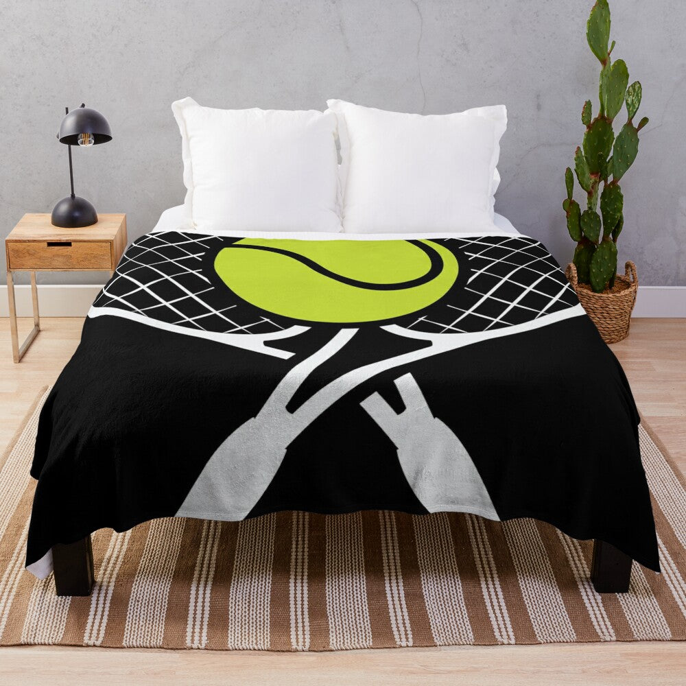 Soft and cozy plush blanket with a tennis-themed design