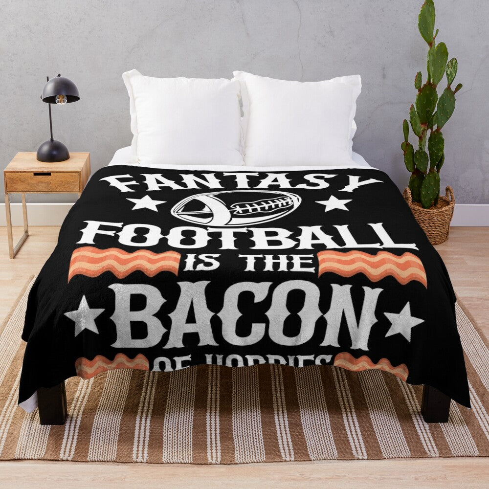 Fantasy Football Plush Blanket with Bacon Design