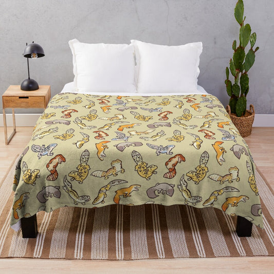 Cozy plush blanket featuring an adorable chub gecko design