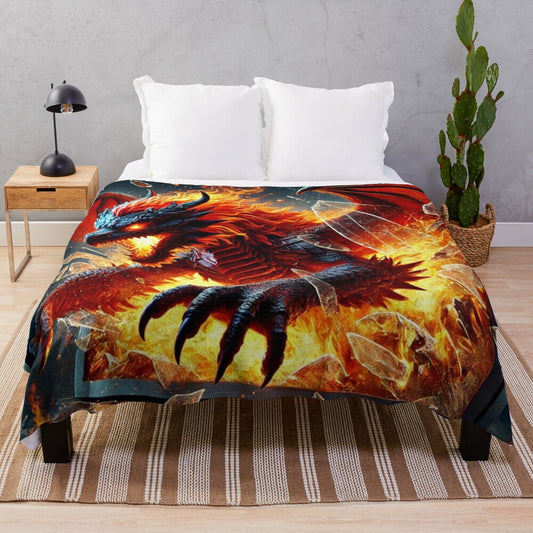 Stunning 3D dragon plush blanket with fiery escape design