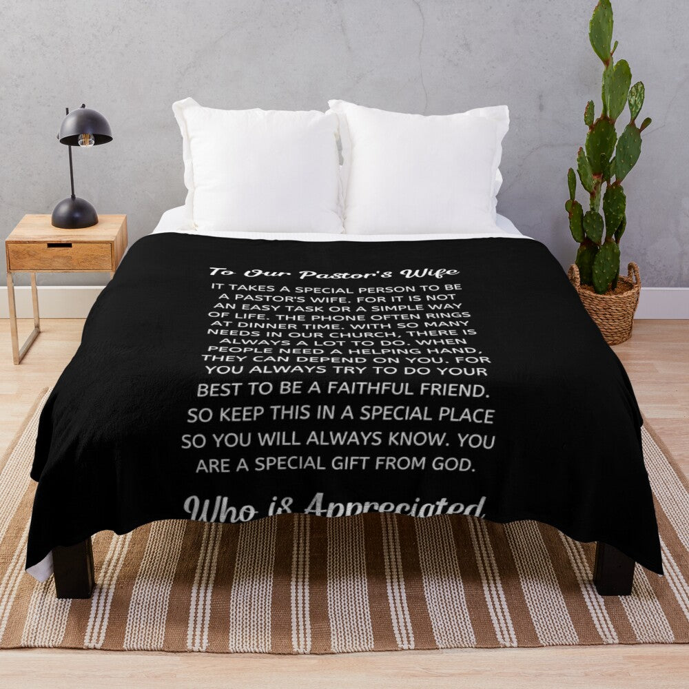 Plush blanket with "Pastor's Wife" text for showing appreciation