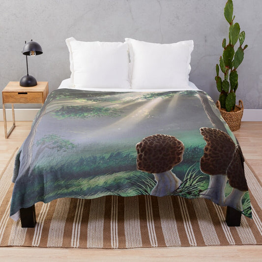 Soft and plush morel mushroom-themed blanket for nature-inspired home decor