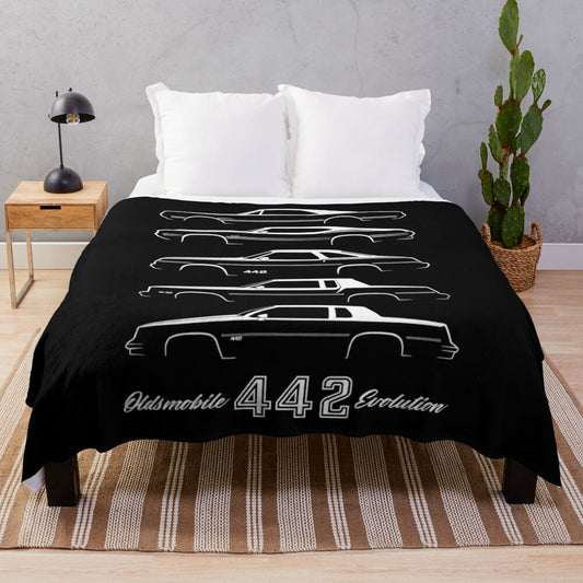 Oldsmobile 442 inspired plush blanket for muscle car enthusiasts