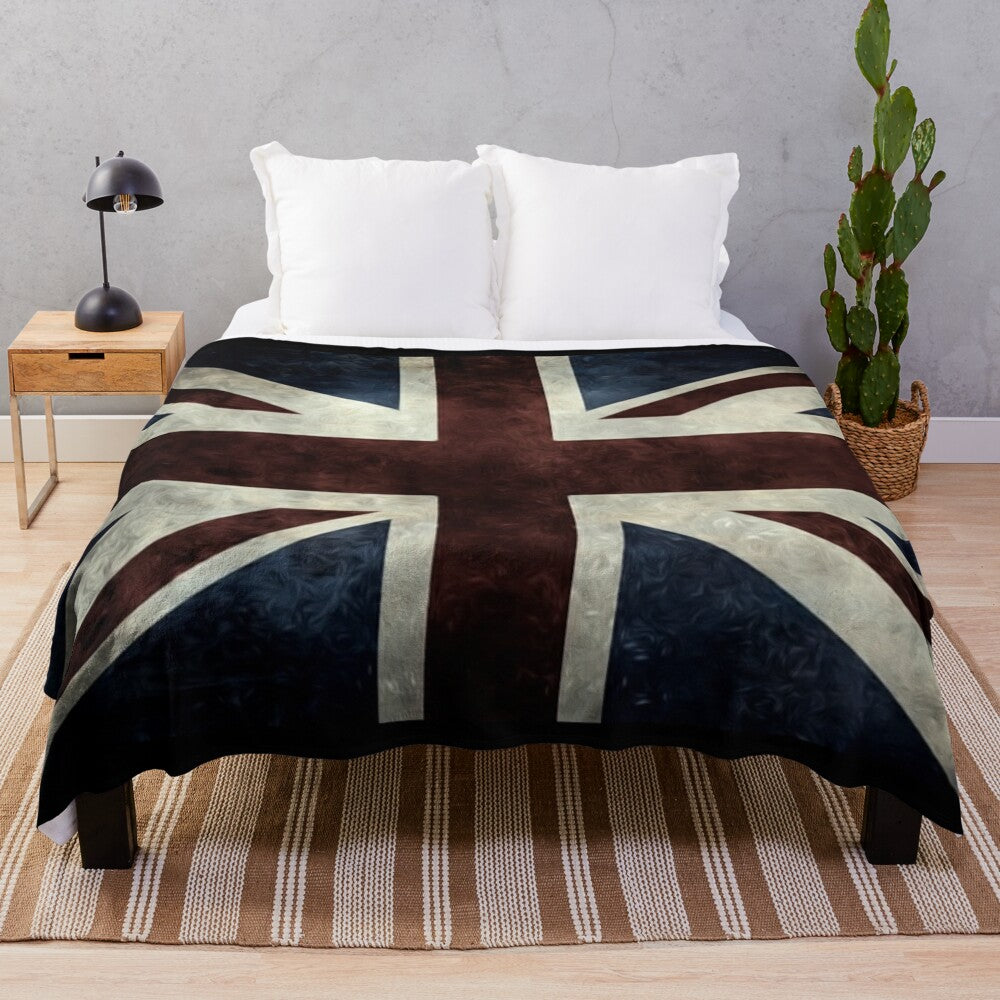 Distressed Union Jack UK Flag Plush Blanket