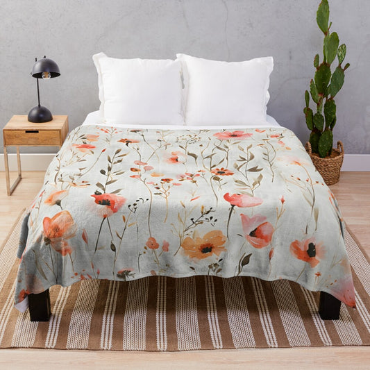 Vibrant floral plush blanket with watercolor inspired flower design