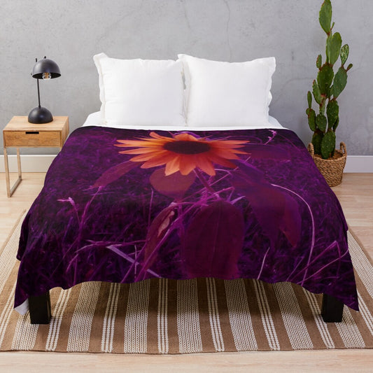 Purple sunflower plush blanket with vibrant floral design