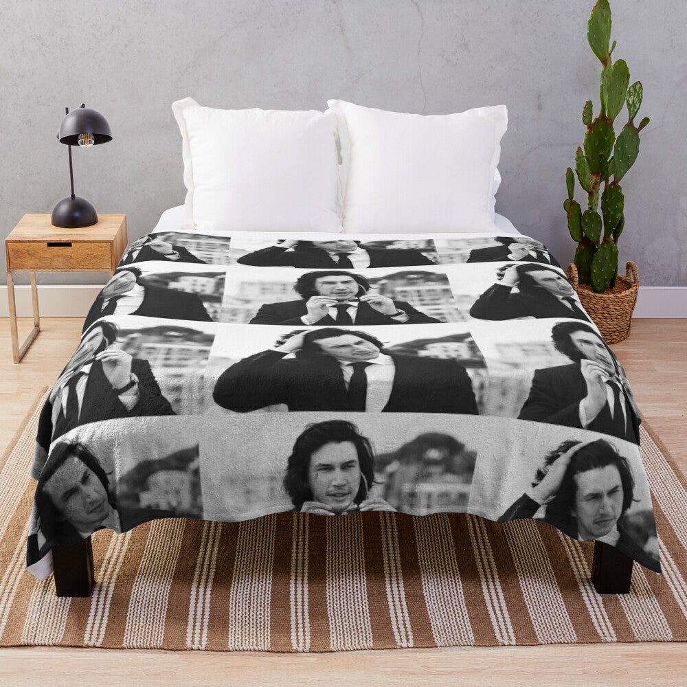 Adam Driver Inspired Plush Blanket with Black and White Design