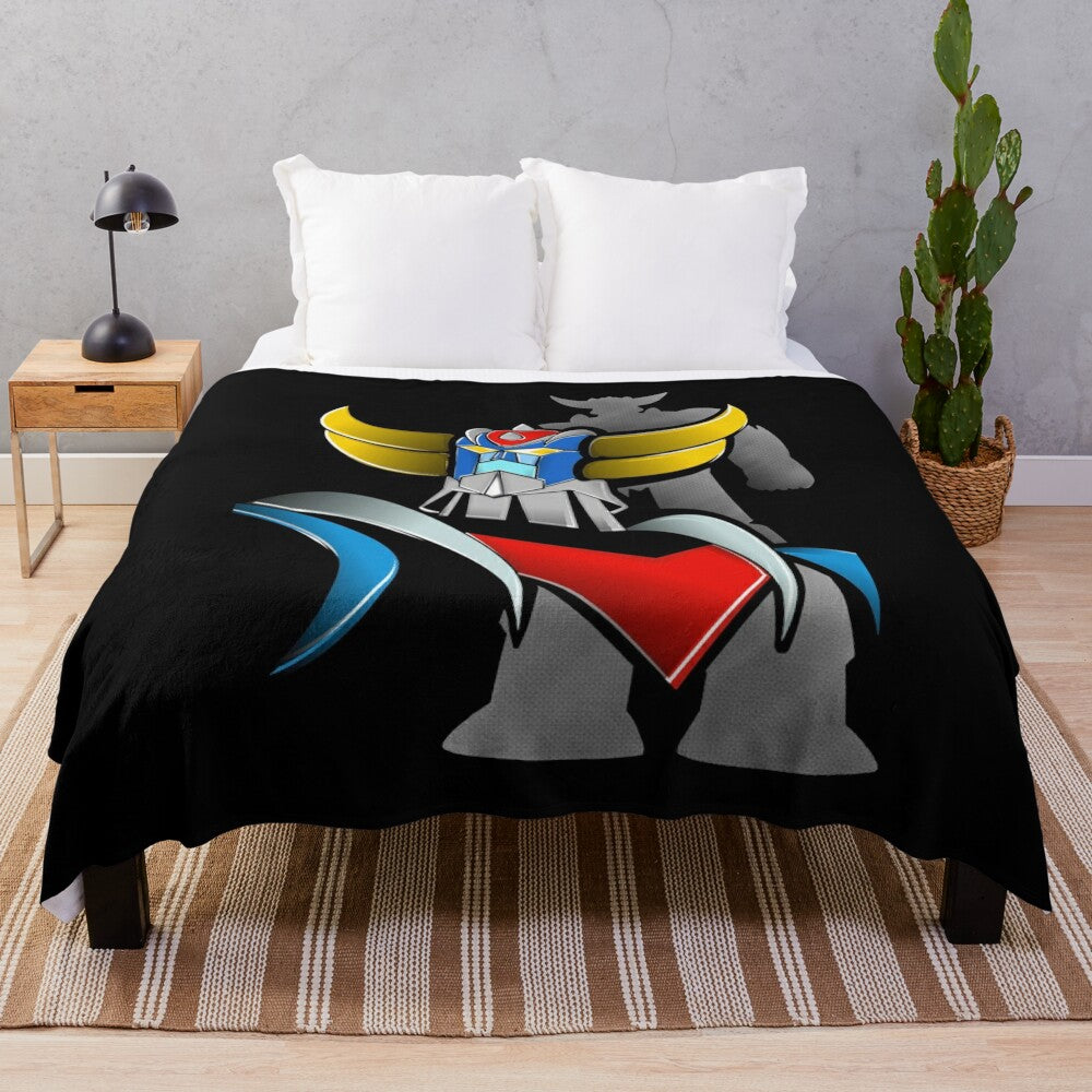 Vintage-inspired Goldorak/Grendizer plush blanket with retro anime robot design