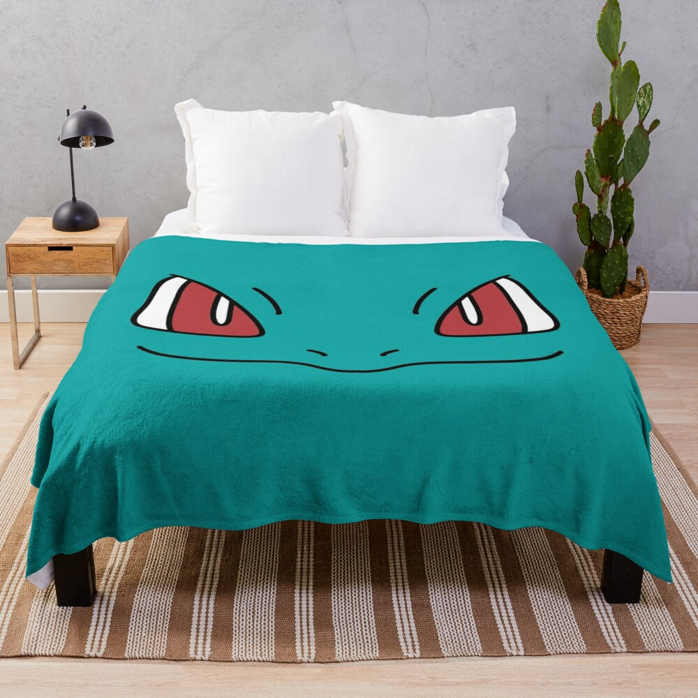 Soft and cuddly Bulbasaur plush blanket with the iconic Pokémon face