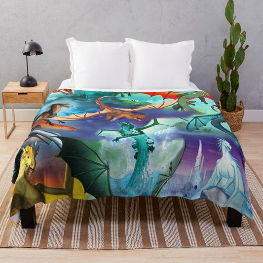 Cozy fantasy dragon plush blanket featuring Wings of Fire inspired design