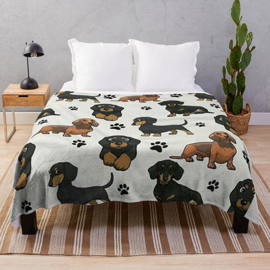 Dachshund dog cartoon print on a plush, cozy blanket