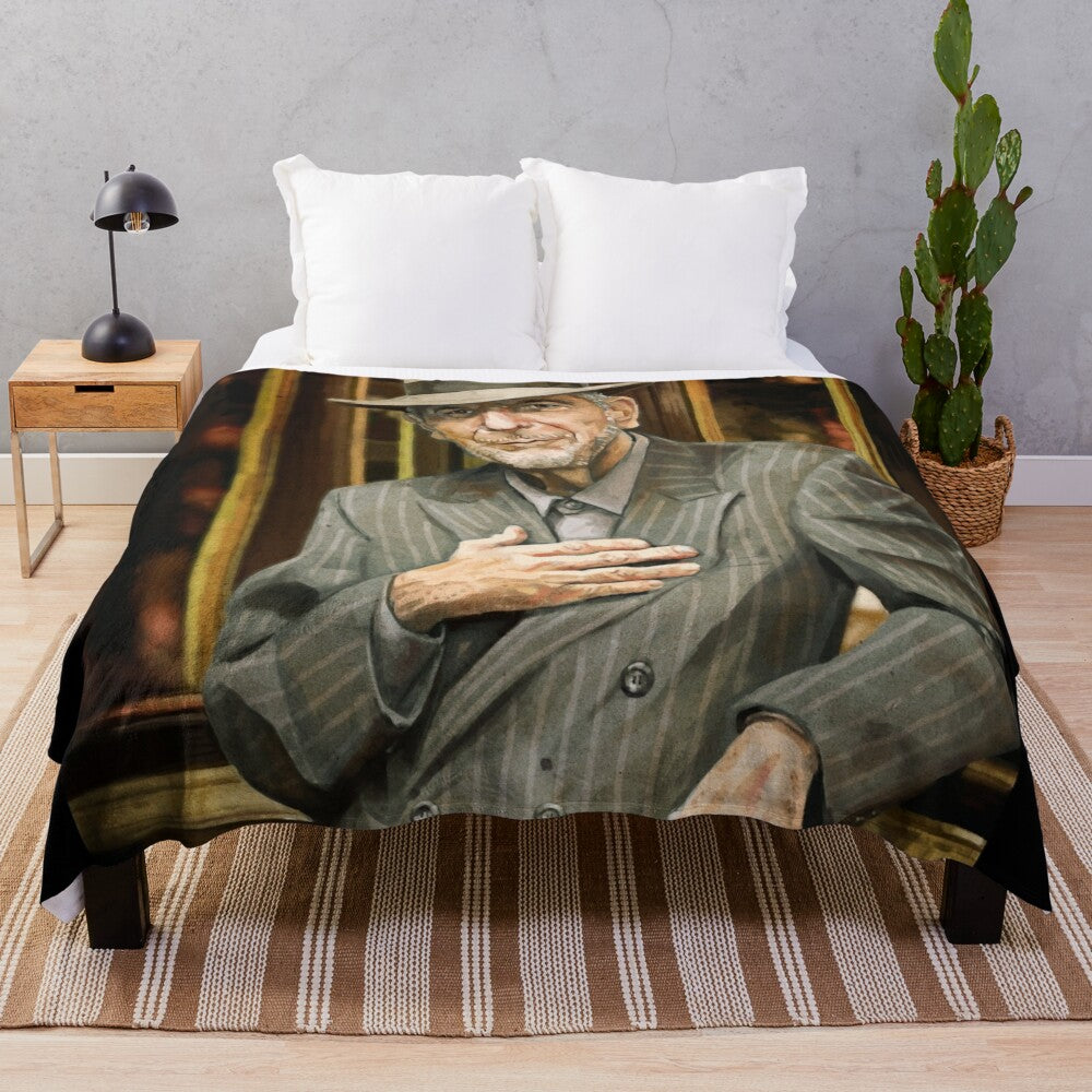 Leonard Cohen portrait on a soft, plush blanket