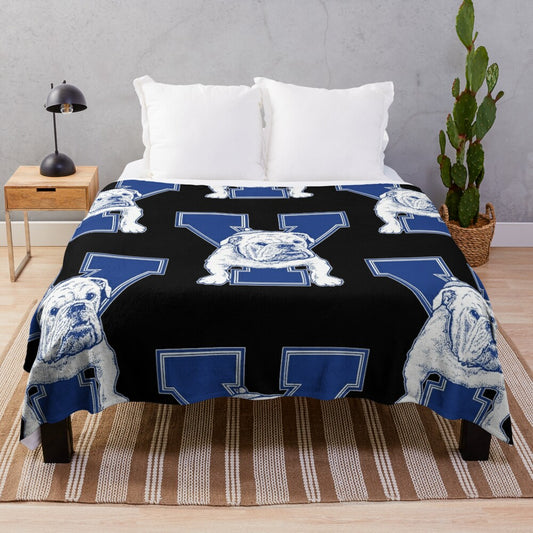 Vintage-style Yale Bulldogs plush blanket with retro mascot design