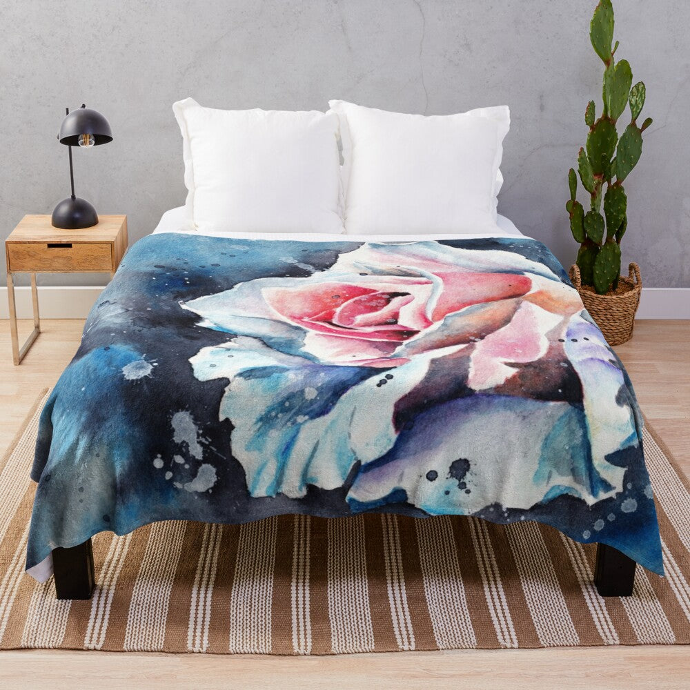 Plush blanket featuring a vibrant floral and botanical design