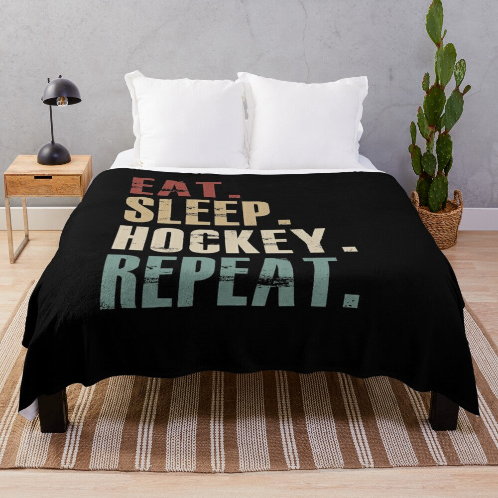 Cozy hockey-themed plush fleece blanket