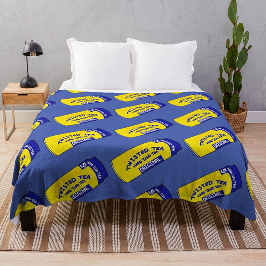 Twisted Tea-inspired plush blanket with a humorous meme design