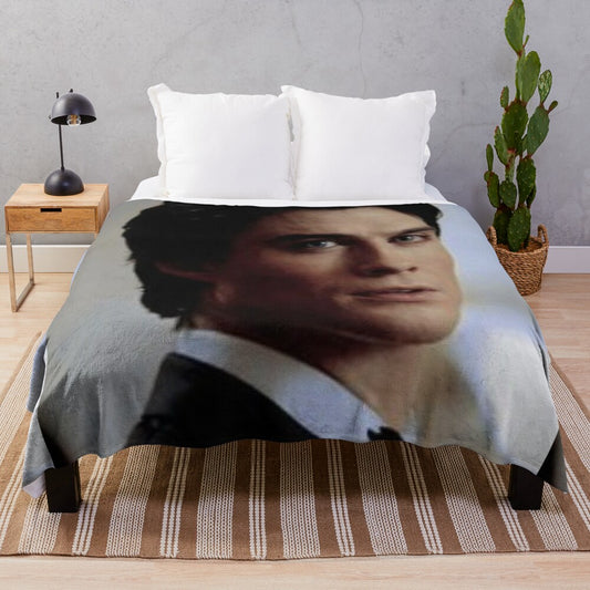 Damon Salvatore inspired plush blanket with a cozy, aesthetic design