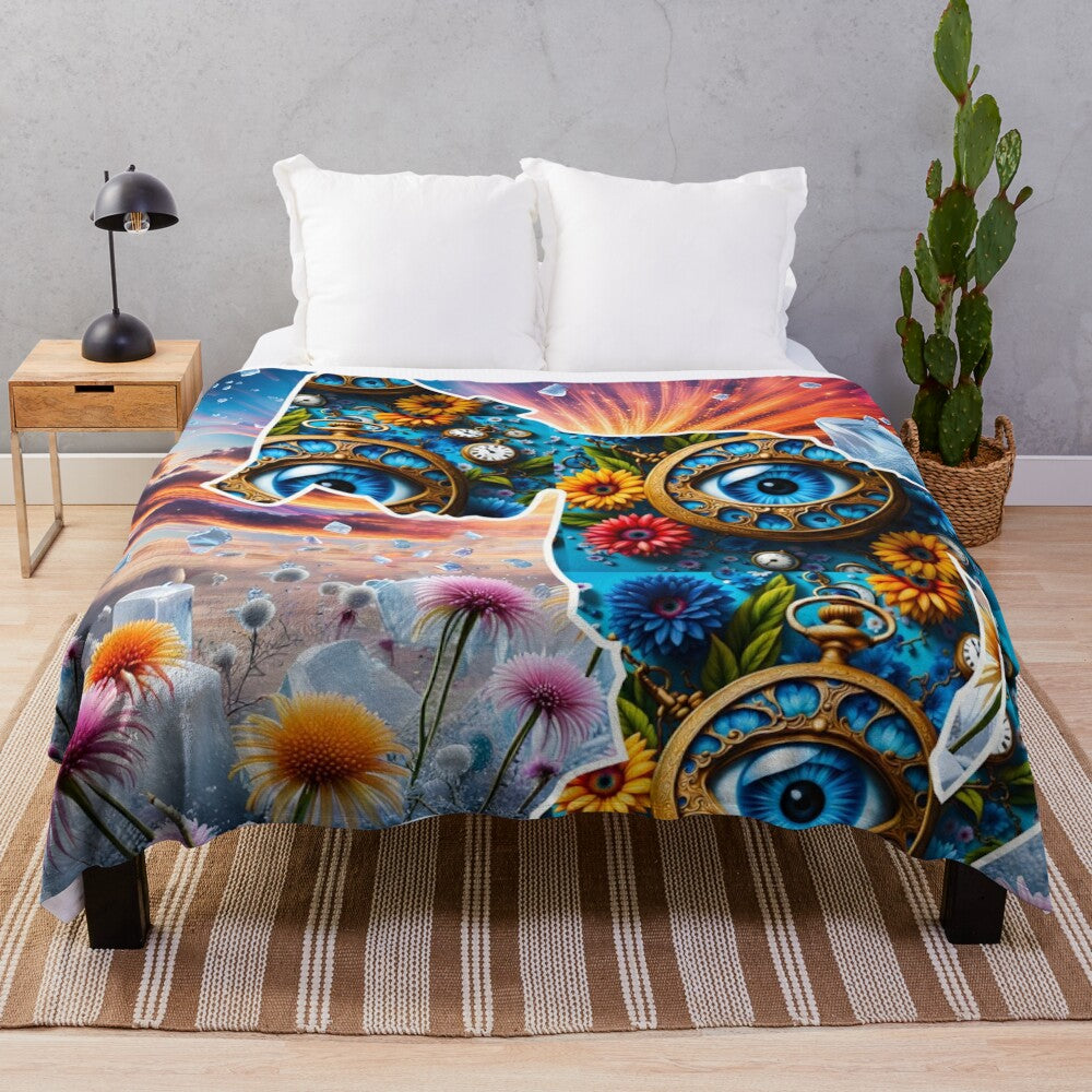 Plush blanket with abstract nature-themed design